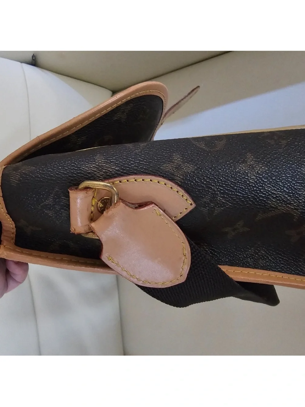 LV Brown Monogram Canvas Messenger Bag with Natural Vachetta Trim